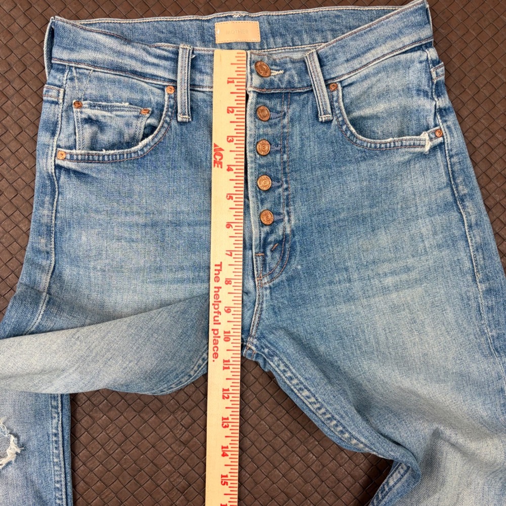Mother The Pixie Tomcat Crop Jeans Not Cut & Pasted Distressed Blue 25 10194-624 - Picture 4 of 9